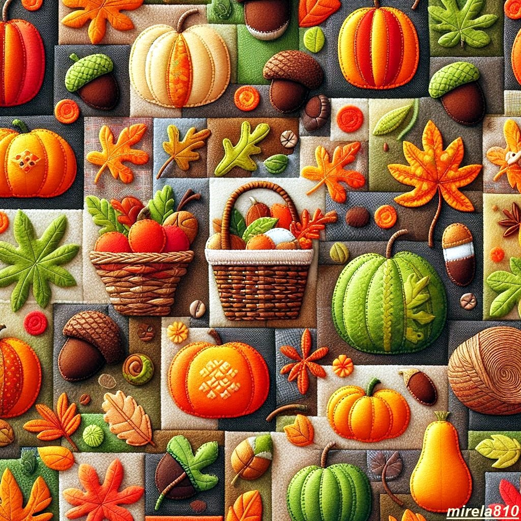 Autumn Harvest Embroidery Collage