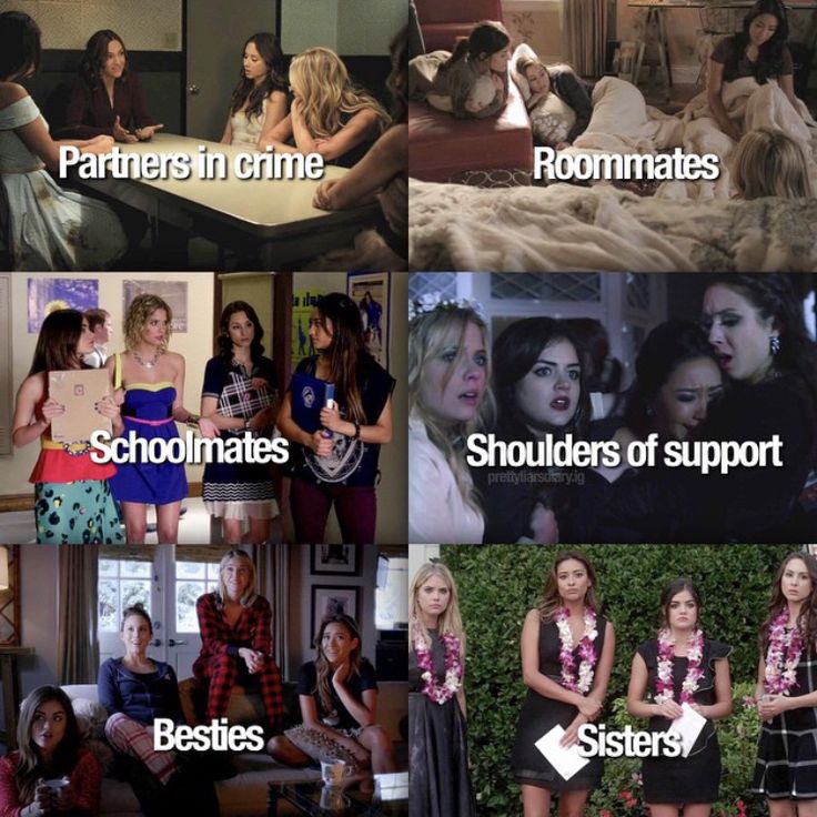Collage of young women in indoor scenes with friendship-themed text labels