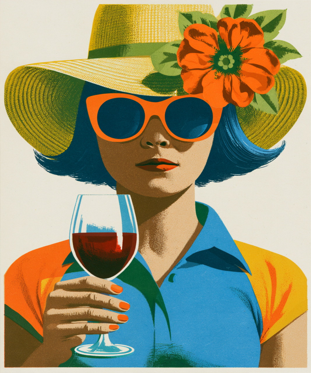 Lady in Red Hat with Wine