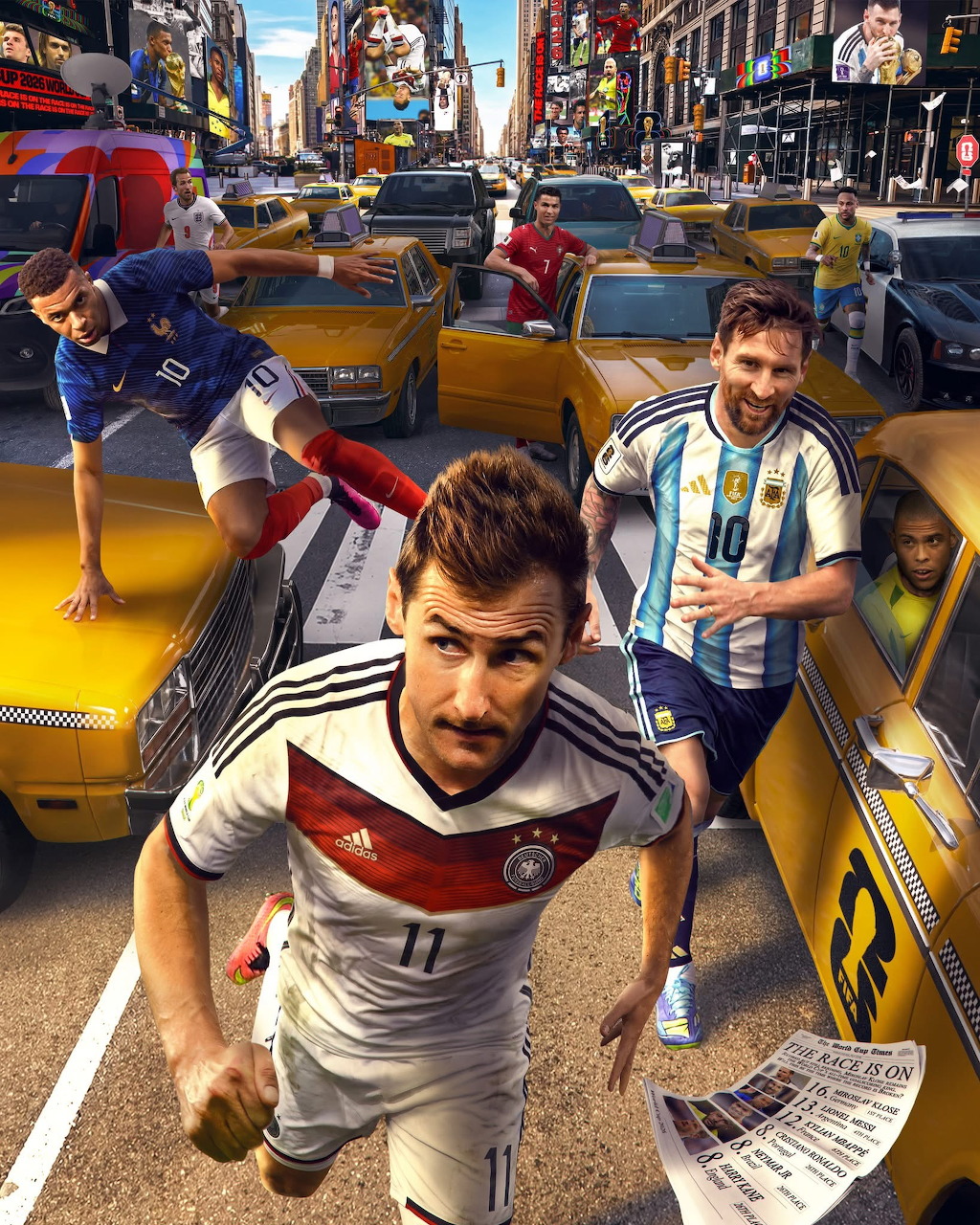 Football Players in City Street