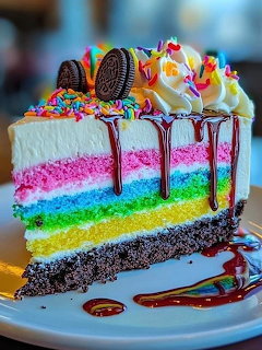Rainbow Layer Cake Slice
