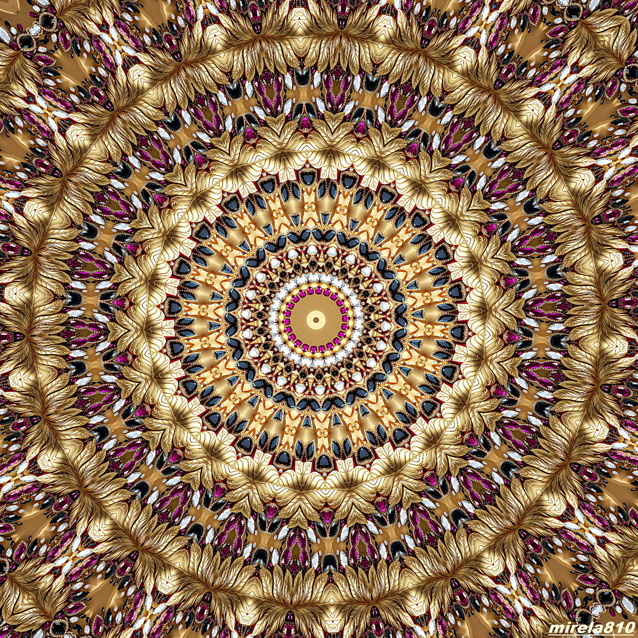 Ornate golden mandala with symmetrical radial pattern and intricate geometric details