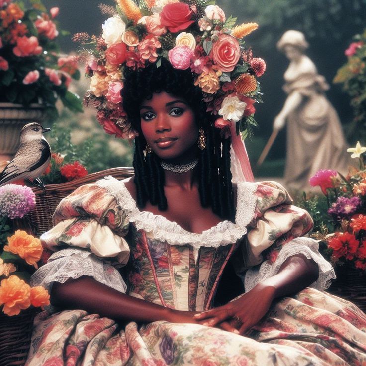 Vintage Black Woman Floral Portrait