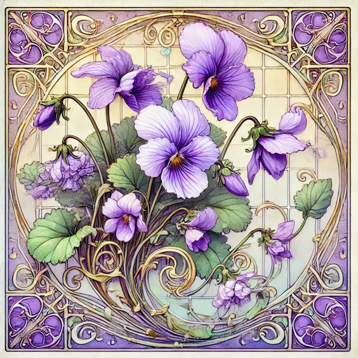 Purple Pansy Art Nouveau
