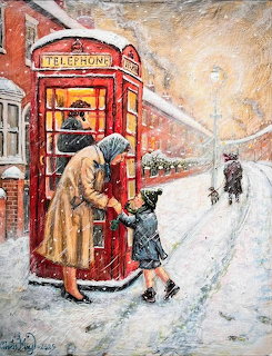 Snowy Red Telephone Box Painting