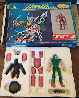 Andromeda Saint Seiya action figure set in box with armor parts and accessories