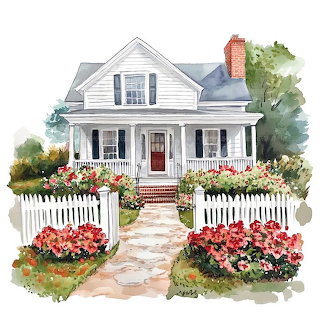White Cottage Watercolor