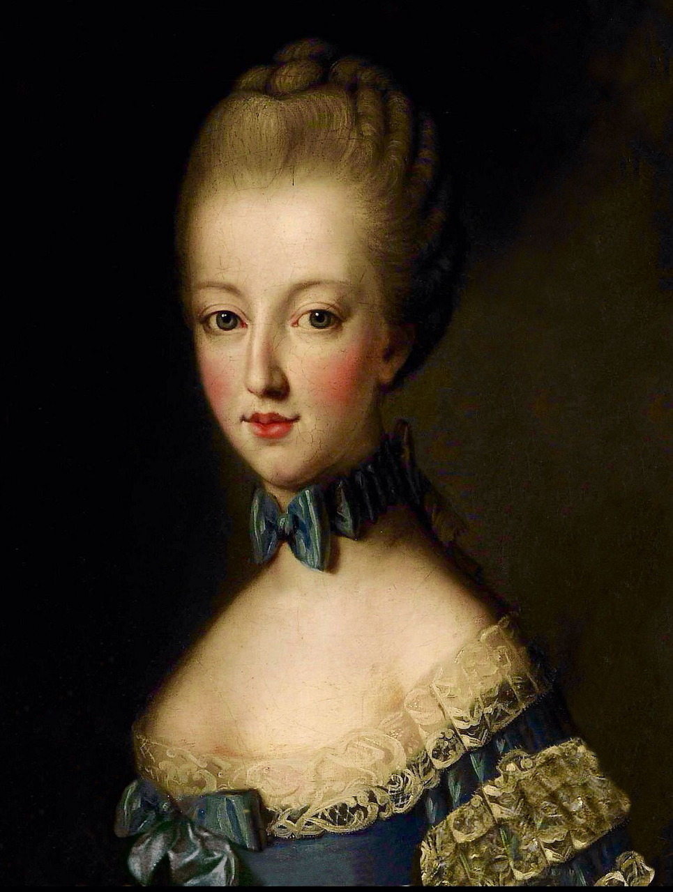 Painted portrait of Marie Antoinette in elegant 18th-century court attire