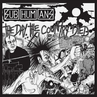 Black-and-white illustrated punk album cover with chaotic figures and bold handwritten text