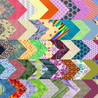 Colorful abstract patchwork collage with zigzag patterned pieces