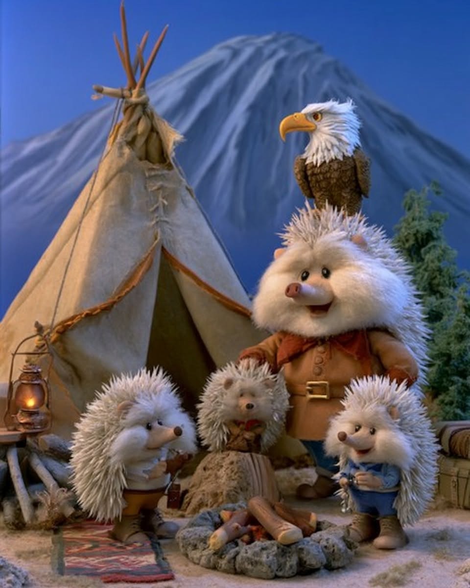 Puppet Hedgehogs Campfire Scene