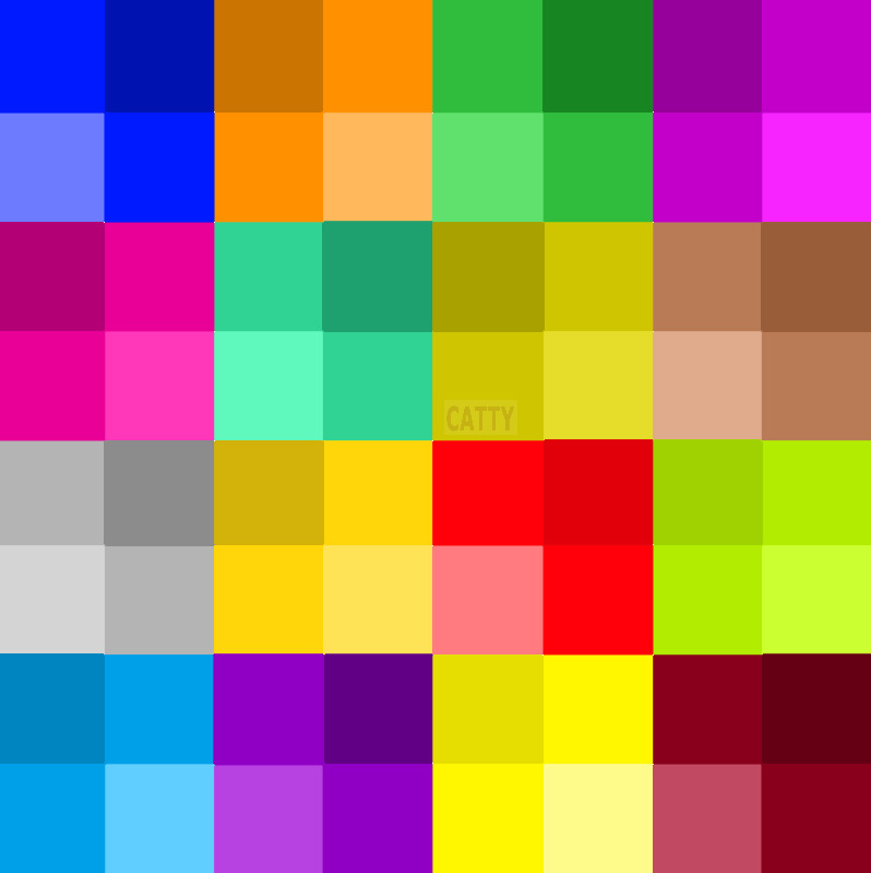 Grid of bright colorful squares in various hues arranged in rows and columns