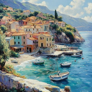 Coastal Village Painting