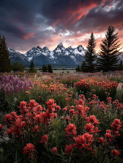 Teton Wildflowers at Sunset