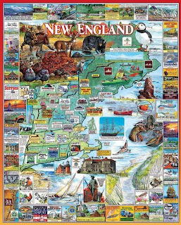 New England USA Map Collage