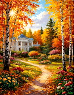 Autumn Manor House with Garden Path