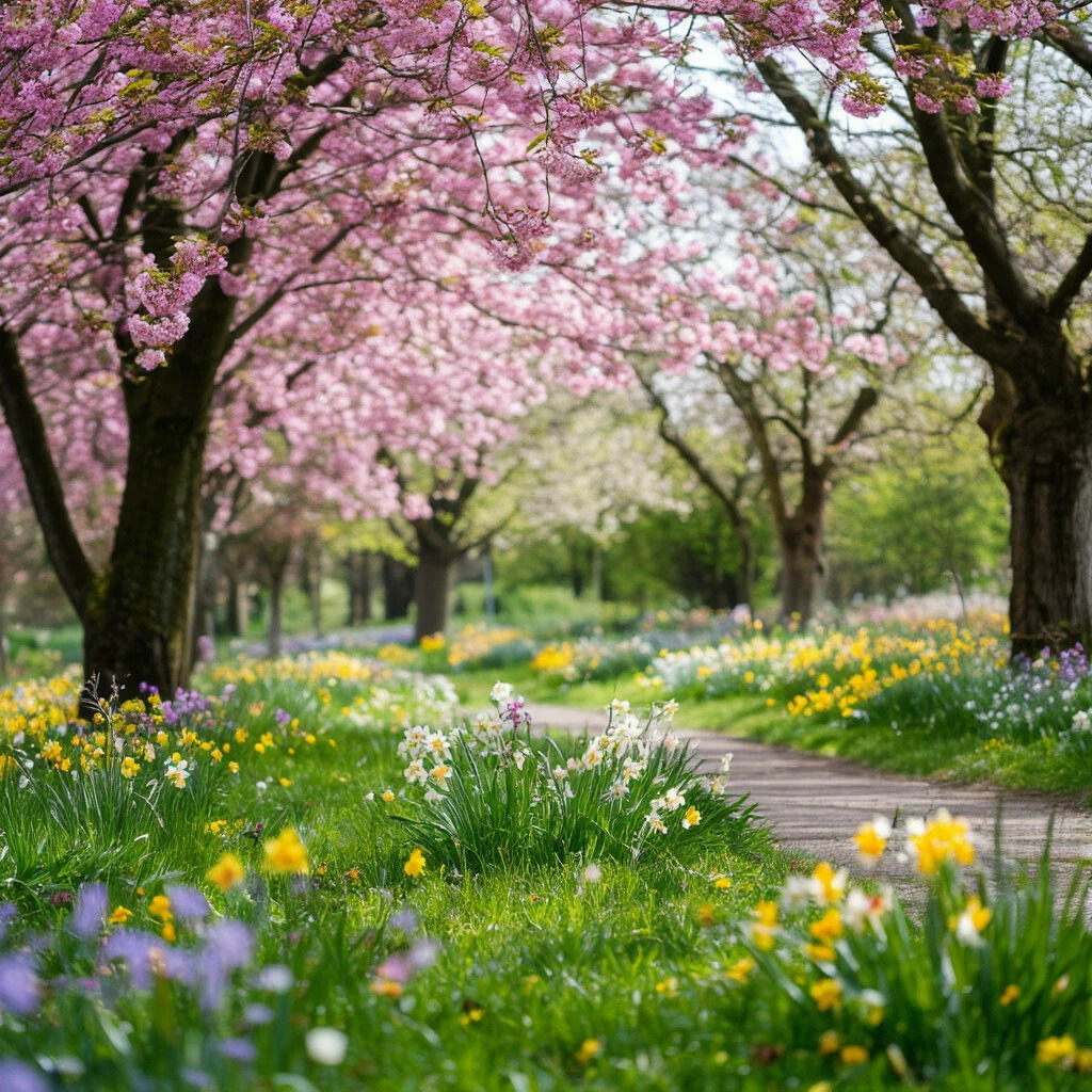 Spring Cherry Blossom Garden Path