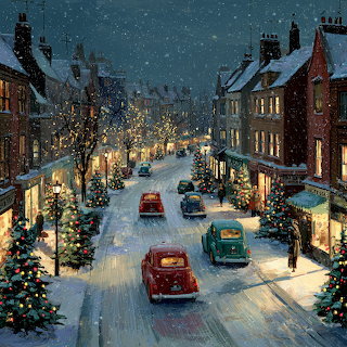 Snowy Christmas Village Street