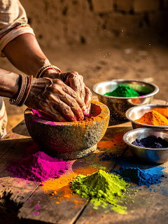 Colorful Holi Powder Preparation