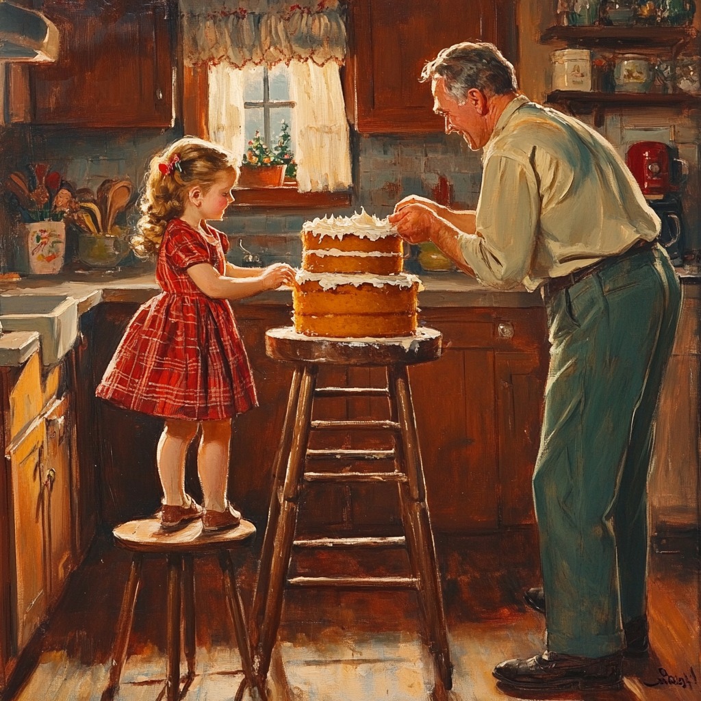 Grandfather and Granddaughter Baking