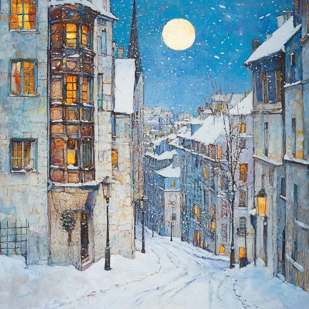 Snow Covered Sloping Street
