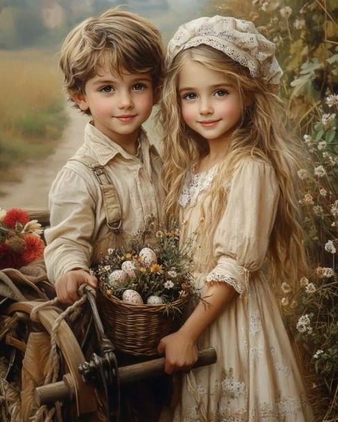 Vintage Children with Flowers