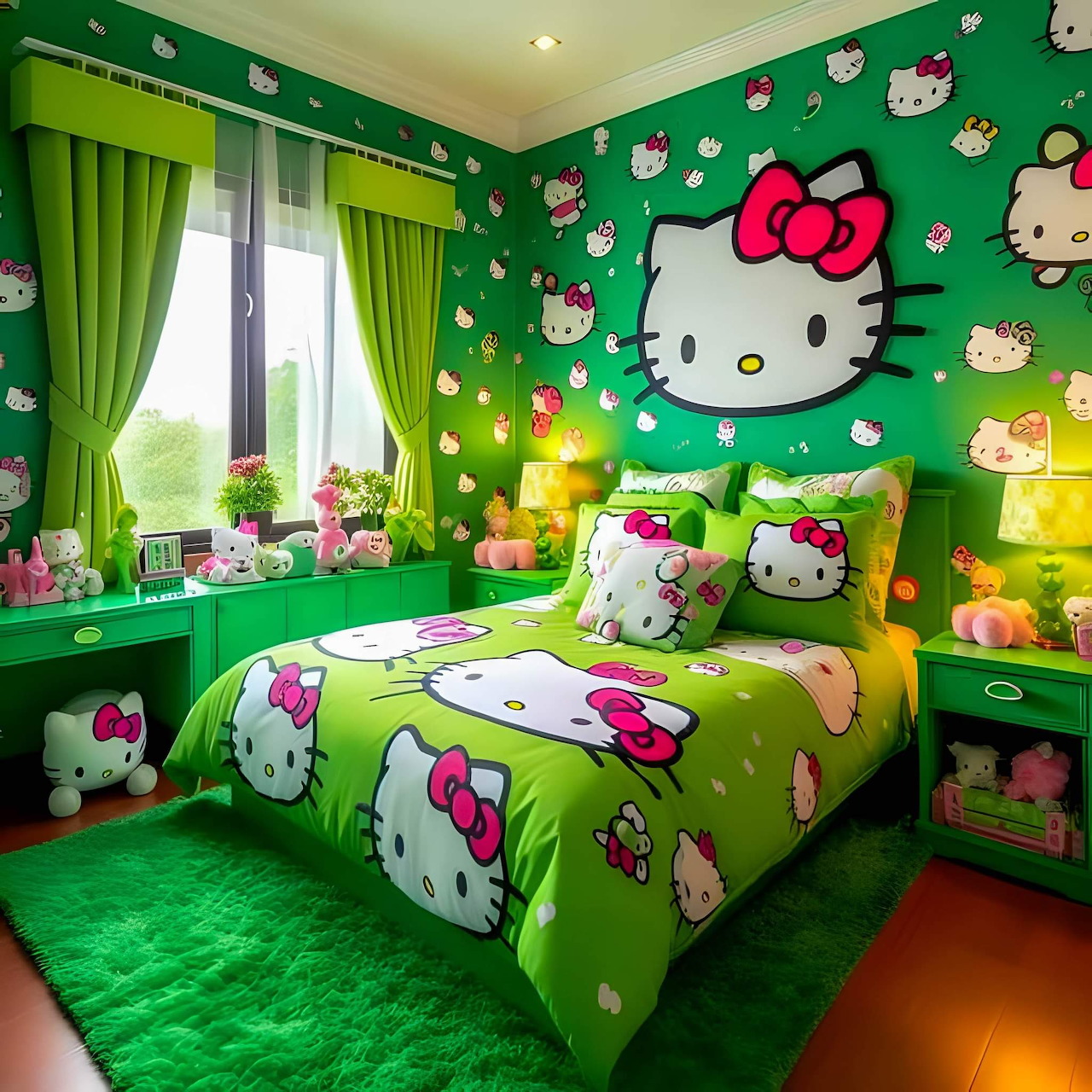 Green Hello Kity Bedroom