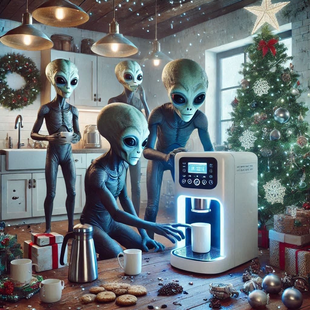 Blue Aliens Discovering Coffee
