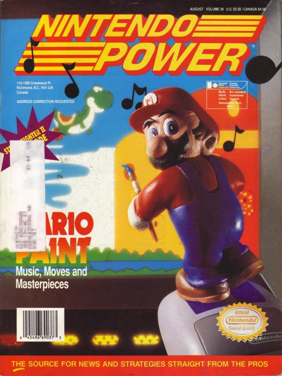 Nintendo Power Issue 39 magazine cover featuring Mario Paint with Mario holding a paintbrush.