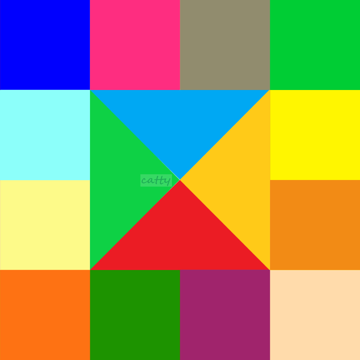 Abstract geometric grid of colorful blocks in blue, pink, green, yellow, red, orange, and purple
