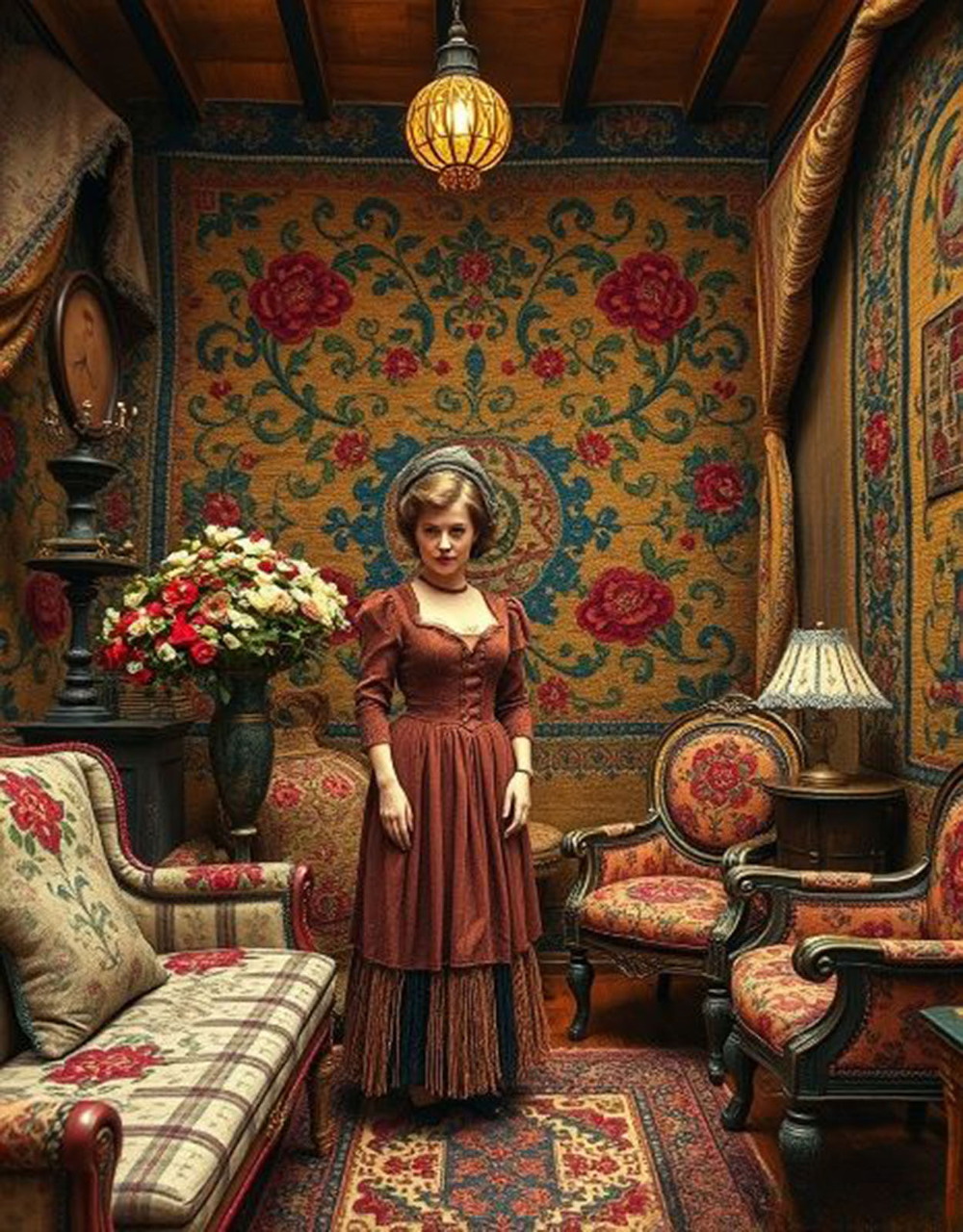 Vintage country home with garden and flowers in a rural setting