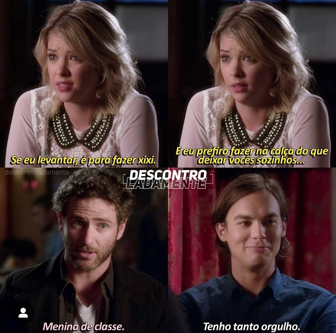 Four-panel TV scene collage showing a blonde woman and two men with Portuguese subtitles