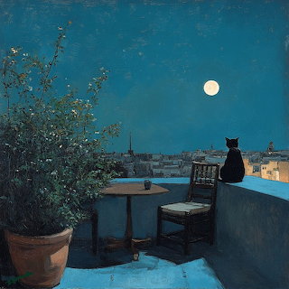 Cat Under Moonlit Sky