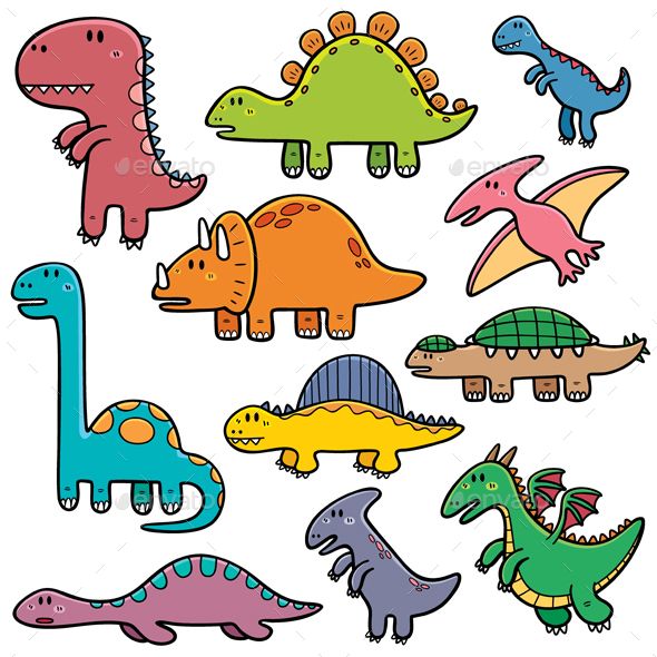 Colorful cartoon dinosaurs on a white background