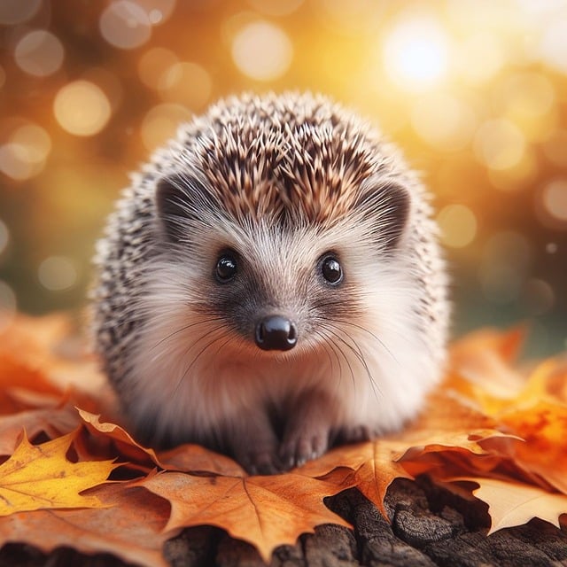 Hedgehog in Autumn Leaves