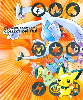 Pokemon card game artwork with Lugia, Ho-Oh, and Johto starters on orange and yellow sunburst background with type icons