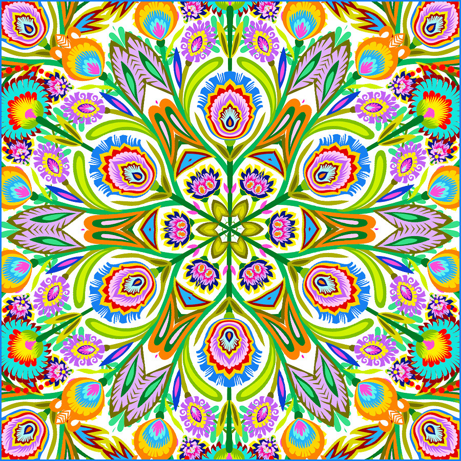 Folk Art Floral Kaleidoscope Mandala