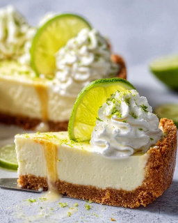 Slice of key lime pie with whipped cream and lime garnish