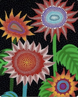 Colorful dot art flowers with mandala patterns against black textured background