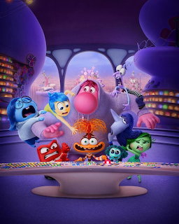 Inside Out emotion characters gathered around control console in headquarters