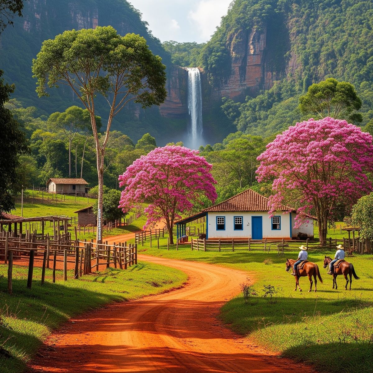 Farmhouse Waterfall View