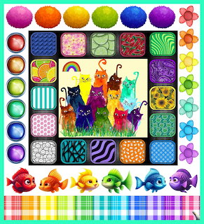 Colorful Cats and Patterns Grid