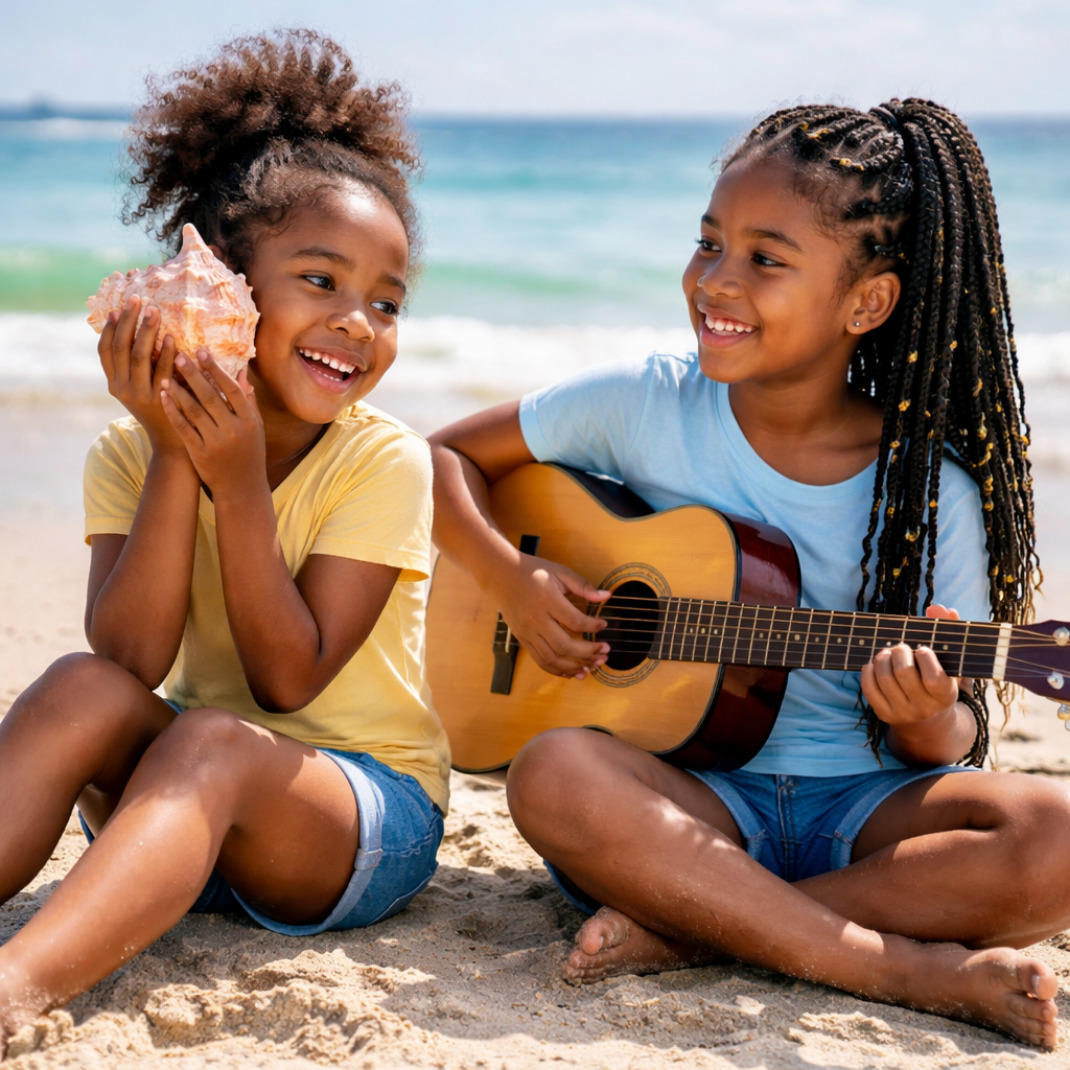 Girls Playing Beach Guitar