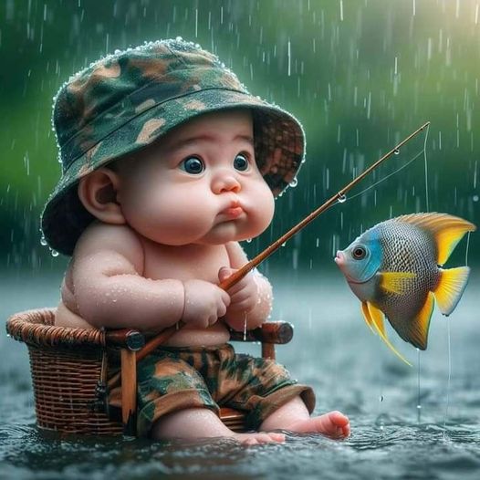 Baby Fishing with Tropical Fish