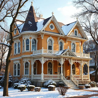 Victorian Mansion Winter Snow