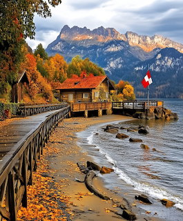 Swiss Lakeside Cottage in Autumn
