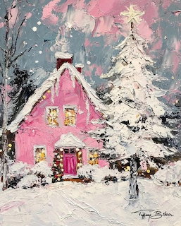 Pink Winter Cottage Snow