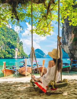 Woman on Beach Swing