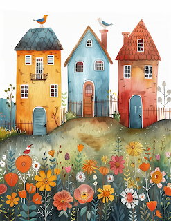 Colorful Houses and Flower Garden
