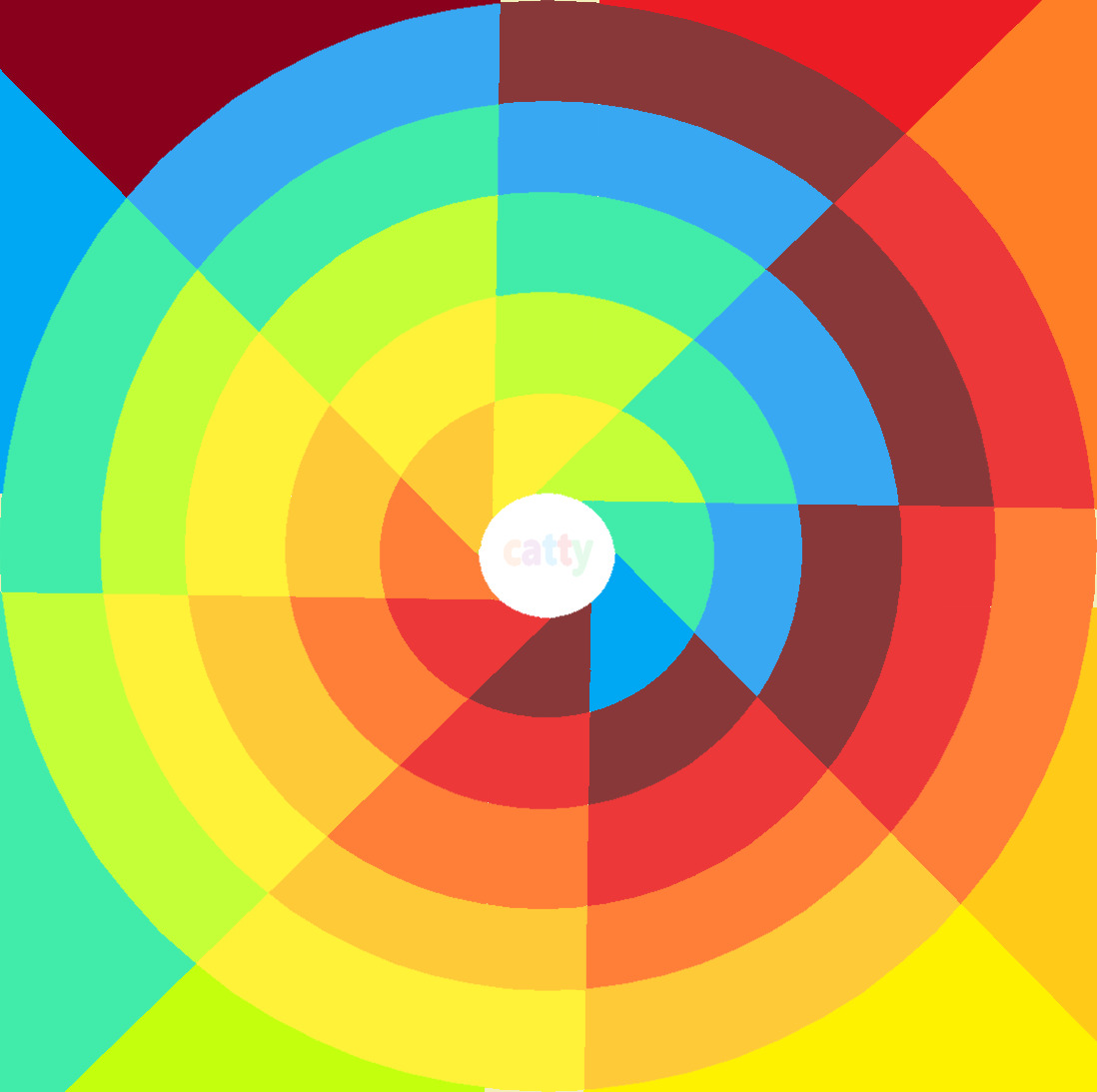 Colorful geometric spiral with rainbow concentric circles and white center